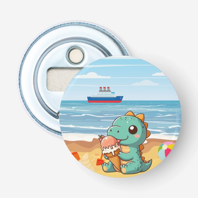 Décapsuleur Belle glace manger dino à la plage (Devant)