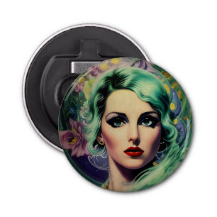 Décapsuleur Belle Lavande & Green Retro Style Space Woman