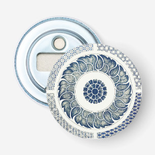 Décapsuleur Blanc bleu Floral chinois rond