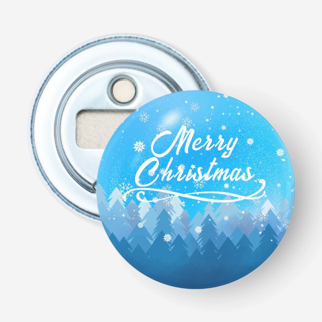 Décapsuleur Bleu Blanc Neige Paisible Forêt Joyeux Noël (Devant)