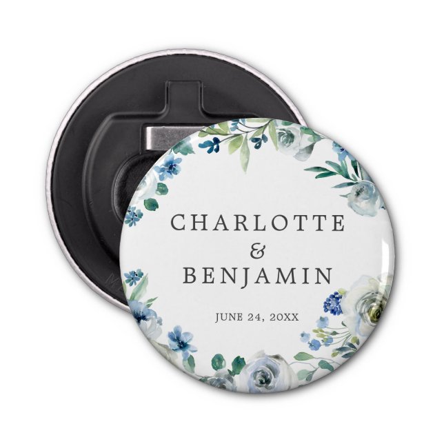 Décapsuleur Bleu blanc pivoine Floral Custom Printemps Mariage (Devant)