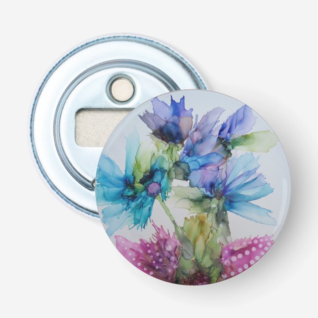 Décapsuleur Bleu violet rose vert rose Art Floral (Devant)