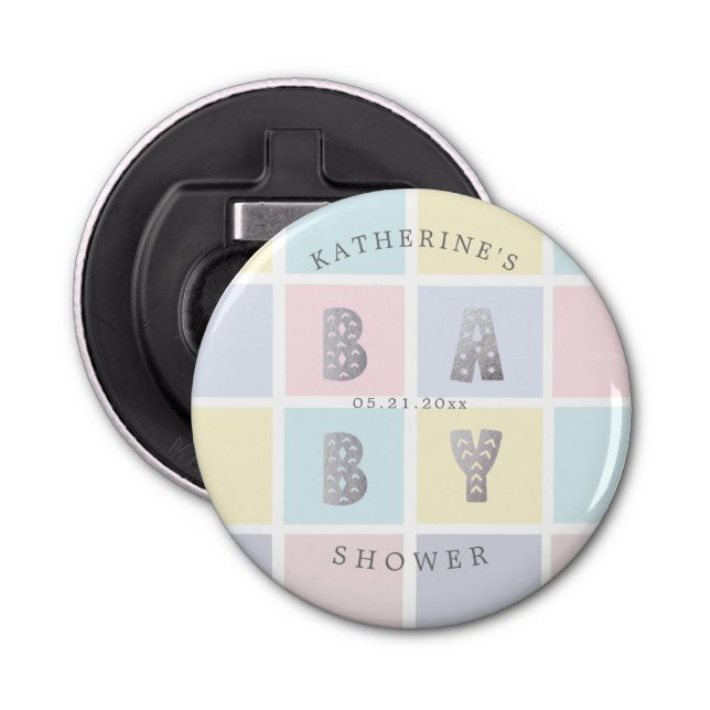Décapsuleur bloc de couleur pastel baby shower argent (Devant)