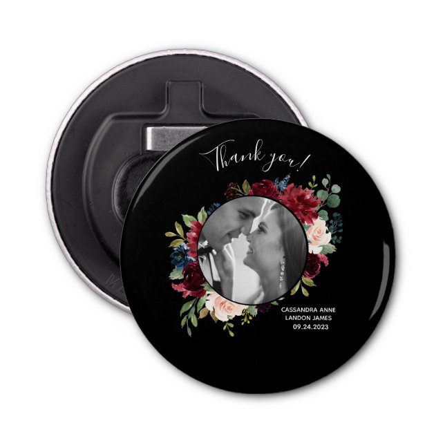 Décapsuleur Blush Bourgogne Photo Floral Mariage élégant (Devant)