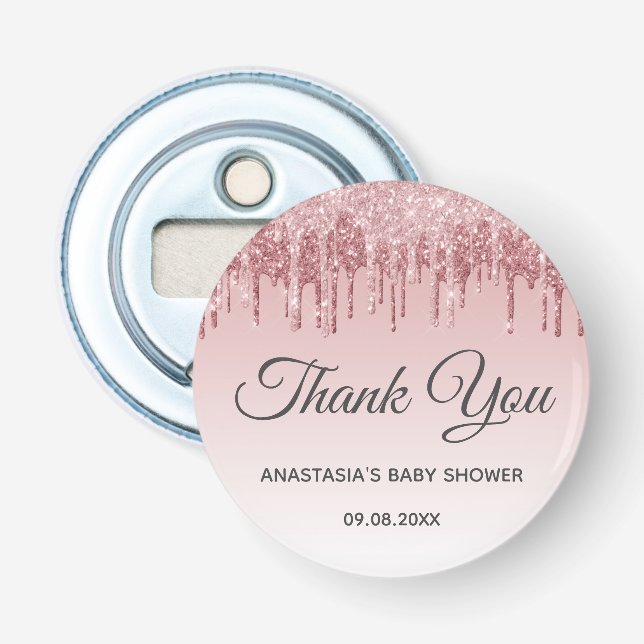 Décapsuleur Blush Rose Glitter Merci Baby Shower (Devant)
