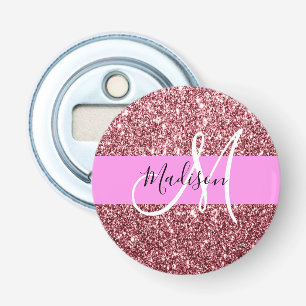 Décapsuleur Blush Rose Glitter Monogramme Rose Doré Pailleté