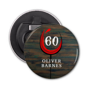 Décapsuleur Bois rustique Verre rouge 60e anniversaire