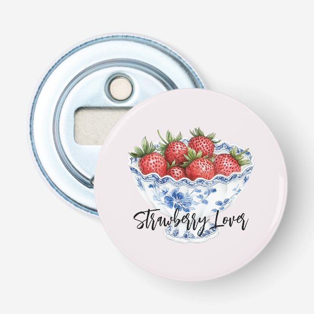 Décapsuleur Bol de l'amour des fraises blanc bleu (Devant)