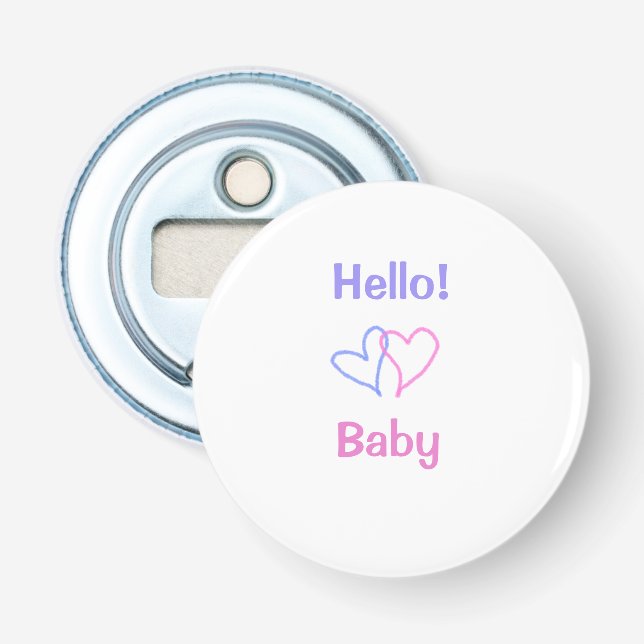 Décapsuleur Bonjour bébé rose violet cœur aquarelle boho (Devant)