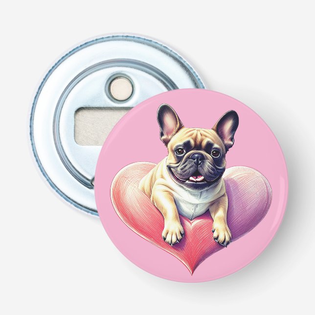 Décapsuleur Bouledogue français coeur fête des mères (Devant)