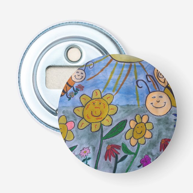 Décapsuleur Bouteille de bouton de miel abeilles et fleurs (Devant)