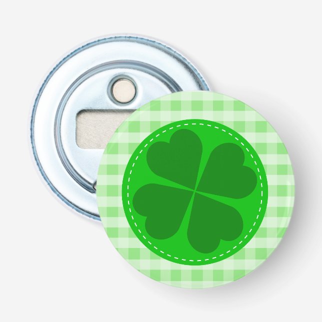 Décapsuleur Bouton À damiers vert Shamrock chanceux (Devant)