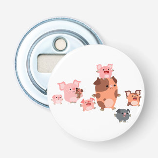 Décapsuleur Bouton de la famille de cochon de dessin mignon Ou