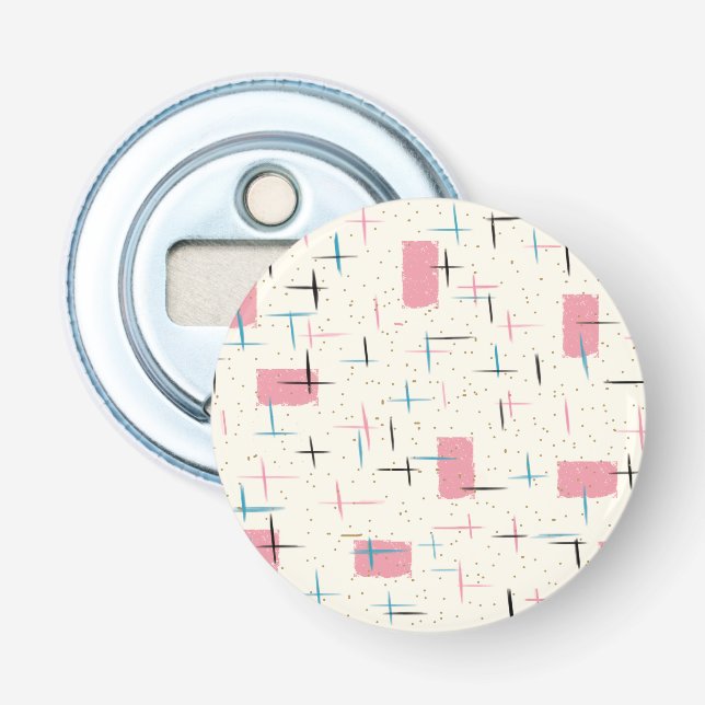 Décapsuleur Bouton de Motif rétro atomique rose (Devant)