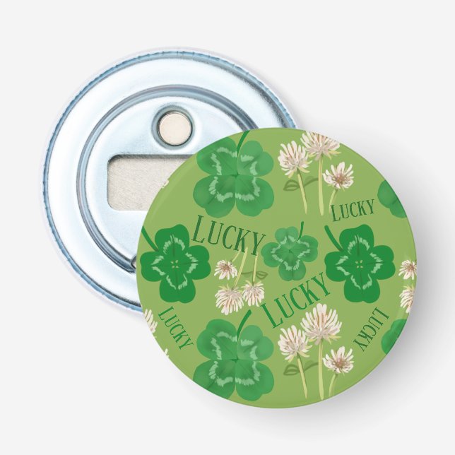 Décapsuleur Bouton de trèfle vert chanceux de la Saint Patrick (Devant)