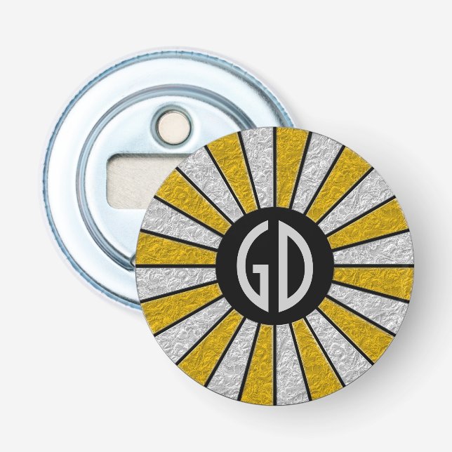 Décapsuleur BOUTON ROUND RAYS or argent + votre monogramme (Devant)