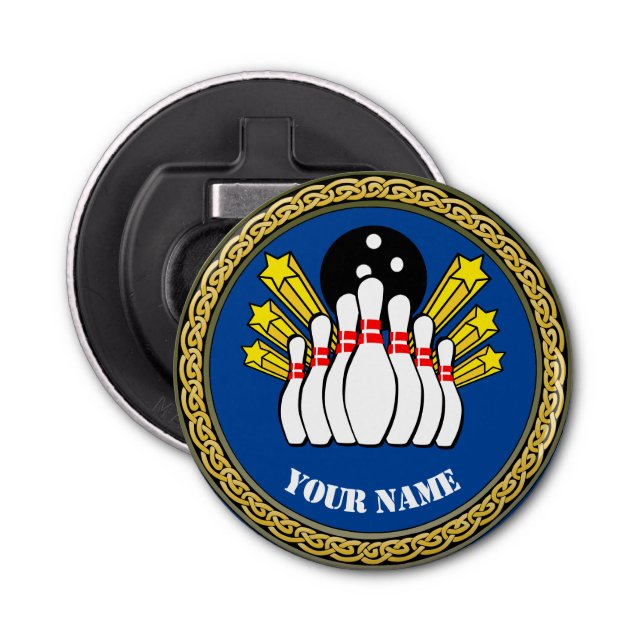 Décapsuleur Bowling personnalisé - Ajouter un nom - Bleu (Devant)