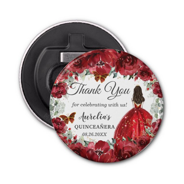 Décapsuleur Bright Red Floral Peony Butterflies Princess Favor (Devant)