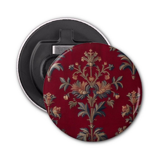 Décapsuleur  broderie medievale fleurie en rouge bordeaux (Devant)