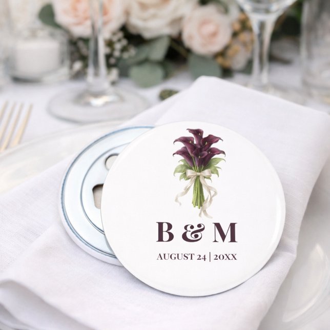 Décapsuleur Burgundy Calla Lily Wedding Bouquet Ivory Ribbon  (Créateur téléchargé)