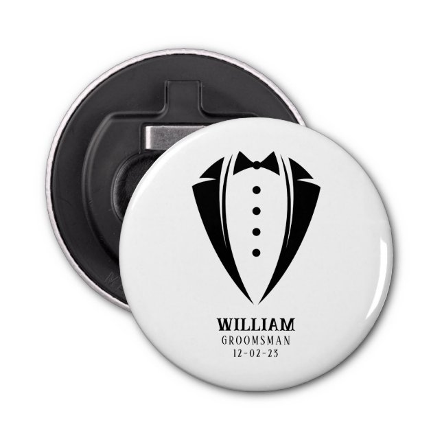 Décapsuleur Cadeau moderne noir et blanc Tuxedo Groomsman (Devant)