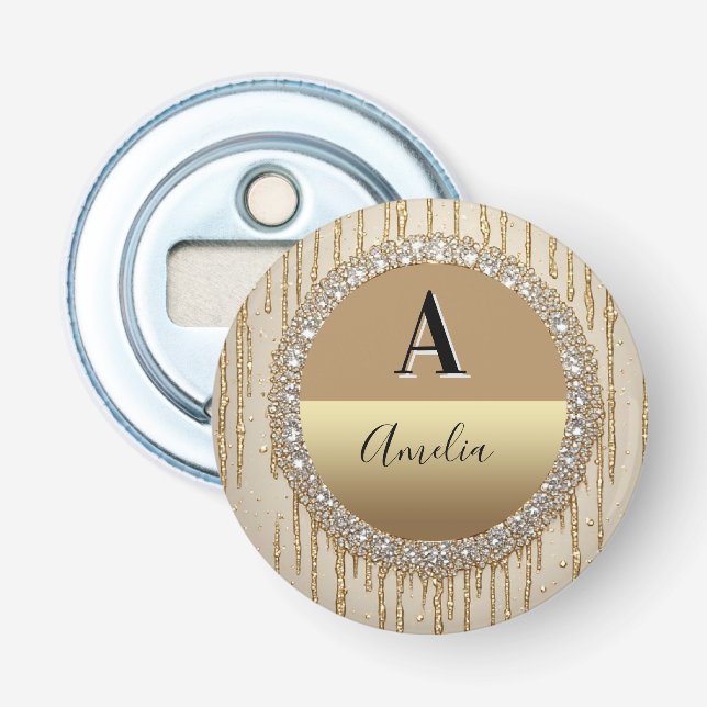Décapsuleur Cadeau personnalisé en or avec monogramme pour mar (Devant)
