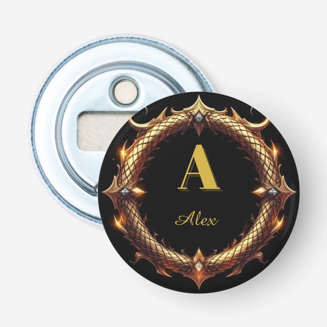 Décapsuleur ✨ Cadre de cercle orné de dragon de lettre initial (Devant)
