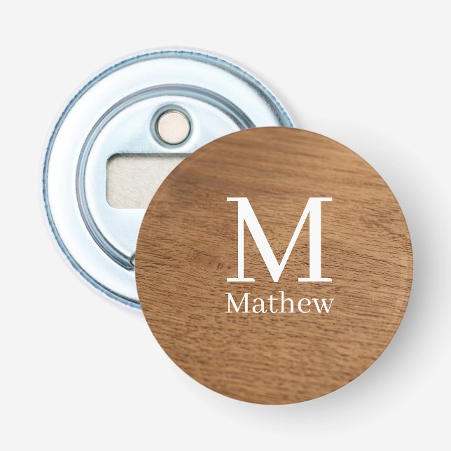 Décapsuleur cadre en bois marron motif monogramme nom rustique (Devant)