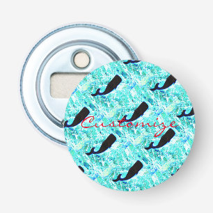 Décapsuleur cagoule de baleine noire sur bleu