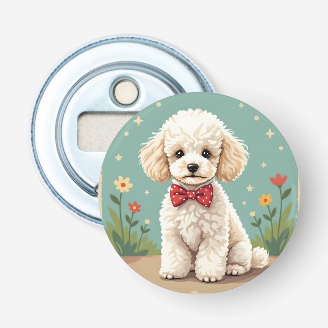 Décapsuleur Caniche blanc adorable avec noeud papillon (Devant)