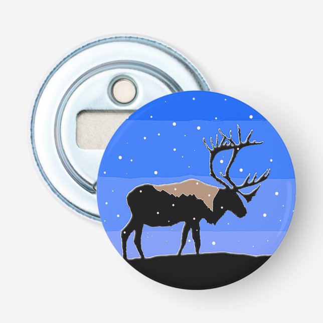 Décapsuleur Caribou en hiver - Art original de la faune (Devant)