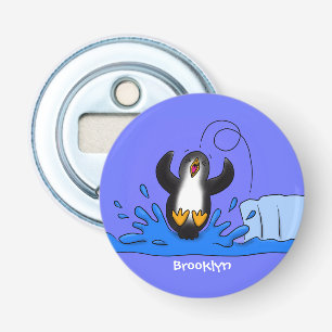 Décapsuleur Caricature de manchot joyeux sautant