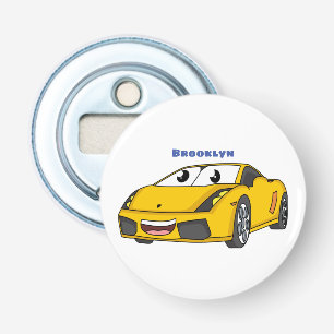 Décapsuleur Caricature de voiture sport jaune joyeux