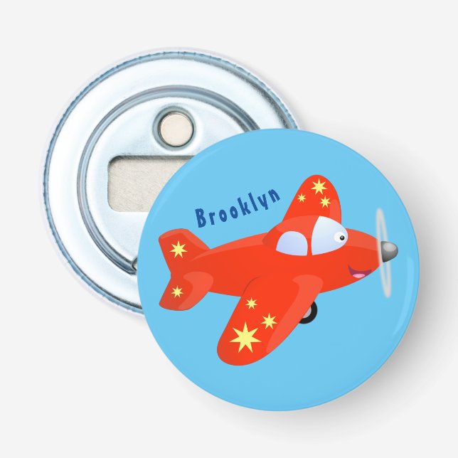 Décapsuleur Caricature de vol d'avion rouge mignon (Devant)