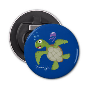 Décapsuleur Caricature joyeuse de tortue de mer verte mignonne