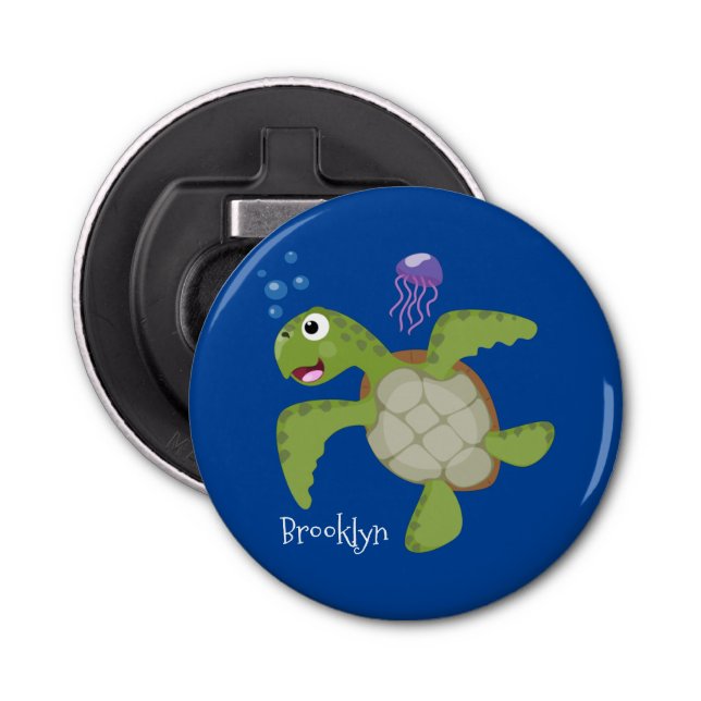 Décapsuleur Caricature joyeuse de tortue de mer verte mignonne (Devant)