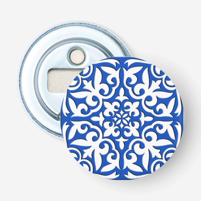 Décapsuleur Carreau marocain - bleu de cobalt et blanc (Devant)