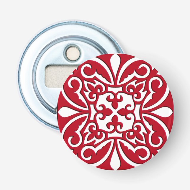 Décapsuleur Carreau marocain - rouge foncé et blanc (Devant)