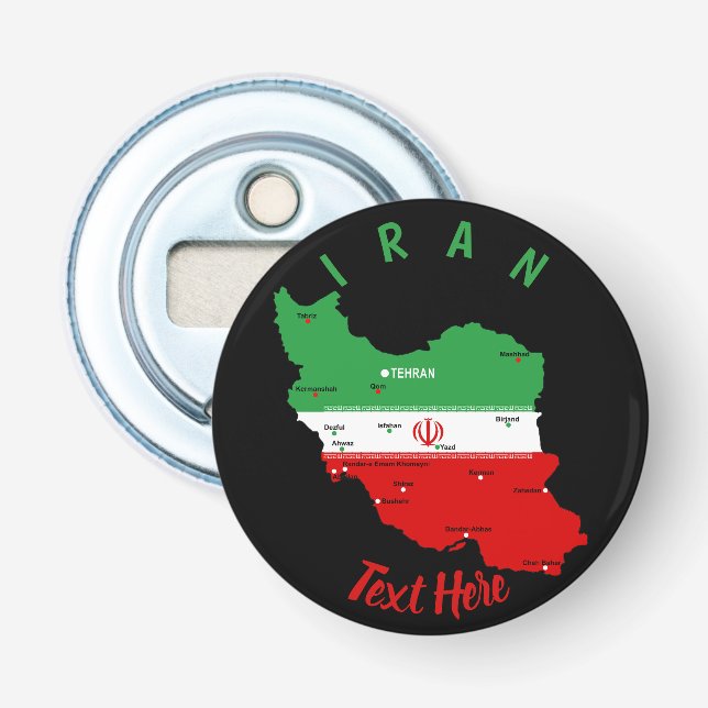 Décapsuleur Carte de l'Iran avec drapeau et emblème (Devant)