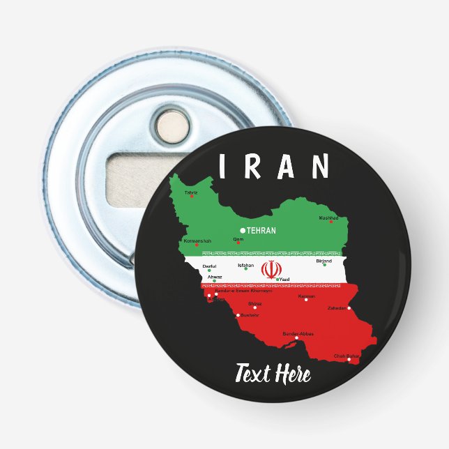 Décapsuleur Carte de l'Iran avec drapeau et emblème (Devant)