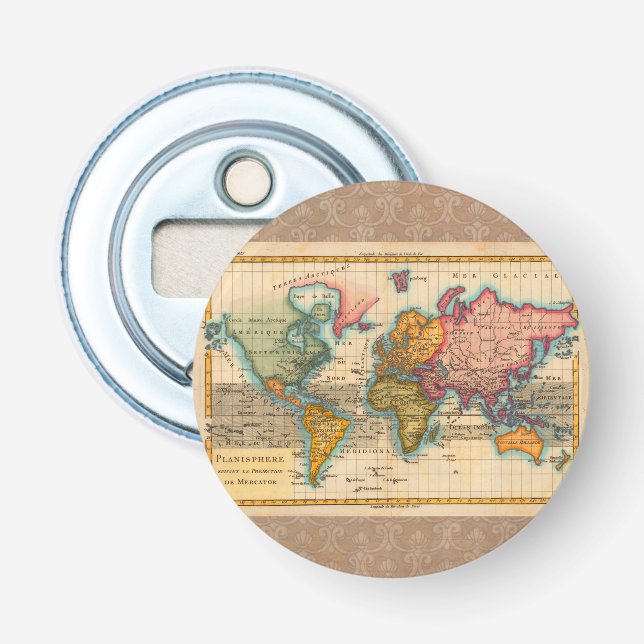 Décapsuleur Carte du Monde 1780 Bonne Antique Planisphère  (Devant)