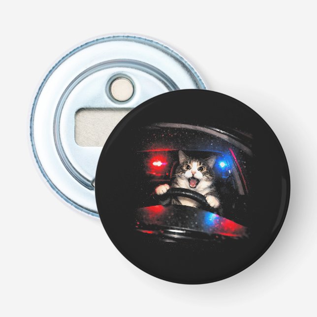 Décapsuleur Chat de police drôle conduisant une voiture Mème d (Devant)