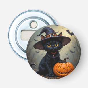 Décapsuleur Chat noir adorable portant un chapeau de sorcière