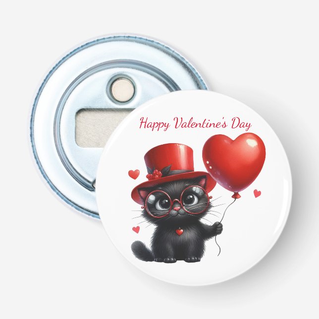 Décapsuleur Chat noir drôle avec ballons Saint-Valentin (Devant)