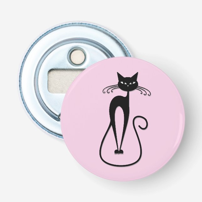 Décapsuleur Chat noir maigre fantaisiste rose (Devant)