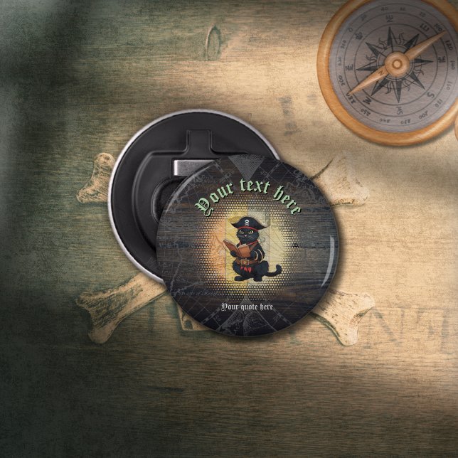 Décapsuleur Chat pirate curieux déchiffrant d'anciens mystères (Curious pirate cat deciphers ancient mysteries bottle opener)