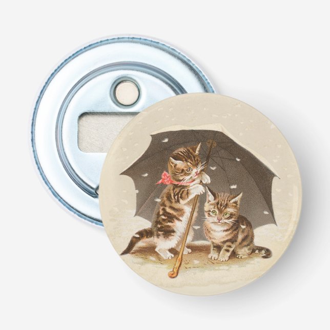 Décapsuleur Chatons vintage sous parapluie art de chat antique (Devant)