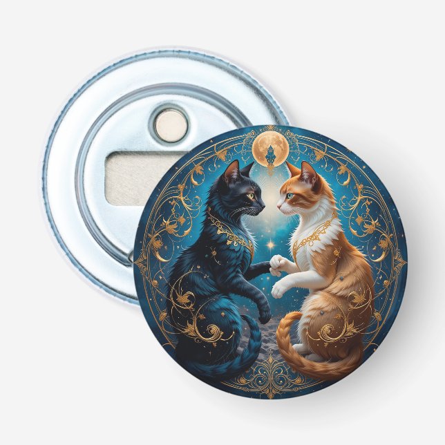 Décapsuleur Chats célestes dans l'art cosmique avec or et bleu (Devant)