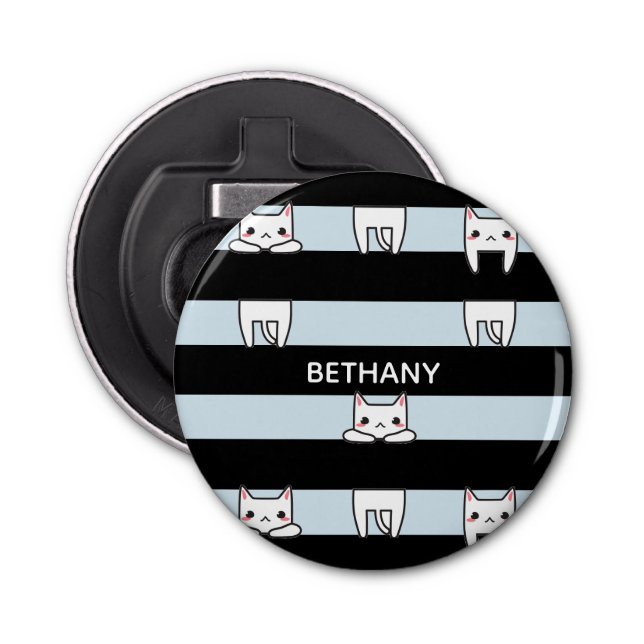 Décapsuleur Chats Escalades mignons sur rayé personnalisé (Devant)
