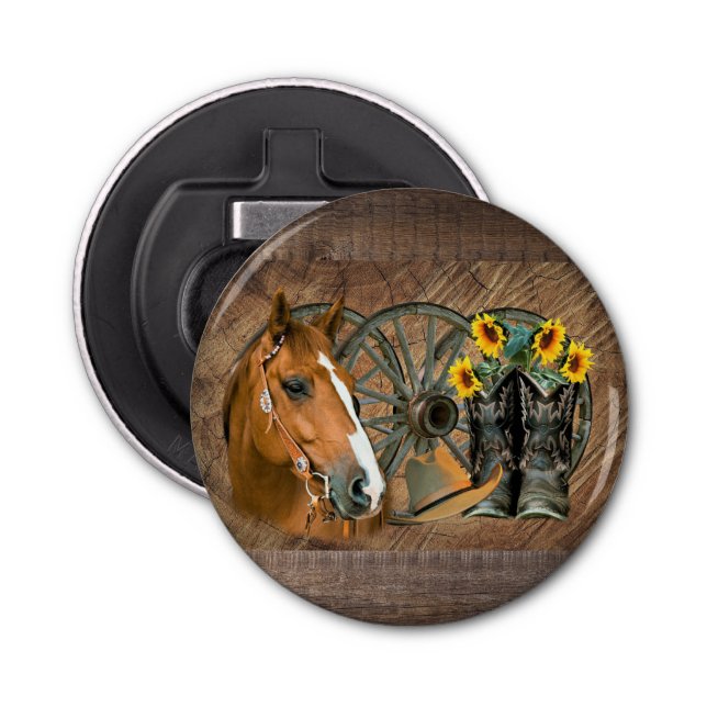 Décapsuleur Cheval Cowboy Boots Wagon Wheels Sunflowers Wester (Devant)